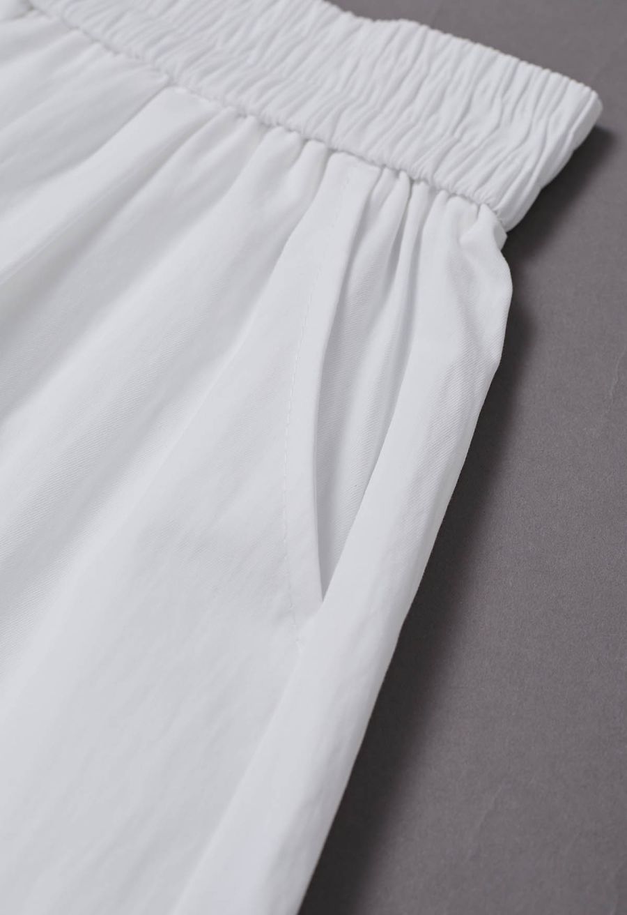 Ladder-Lace Hem Elasticated Waistband Shorts in White