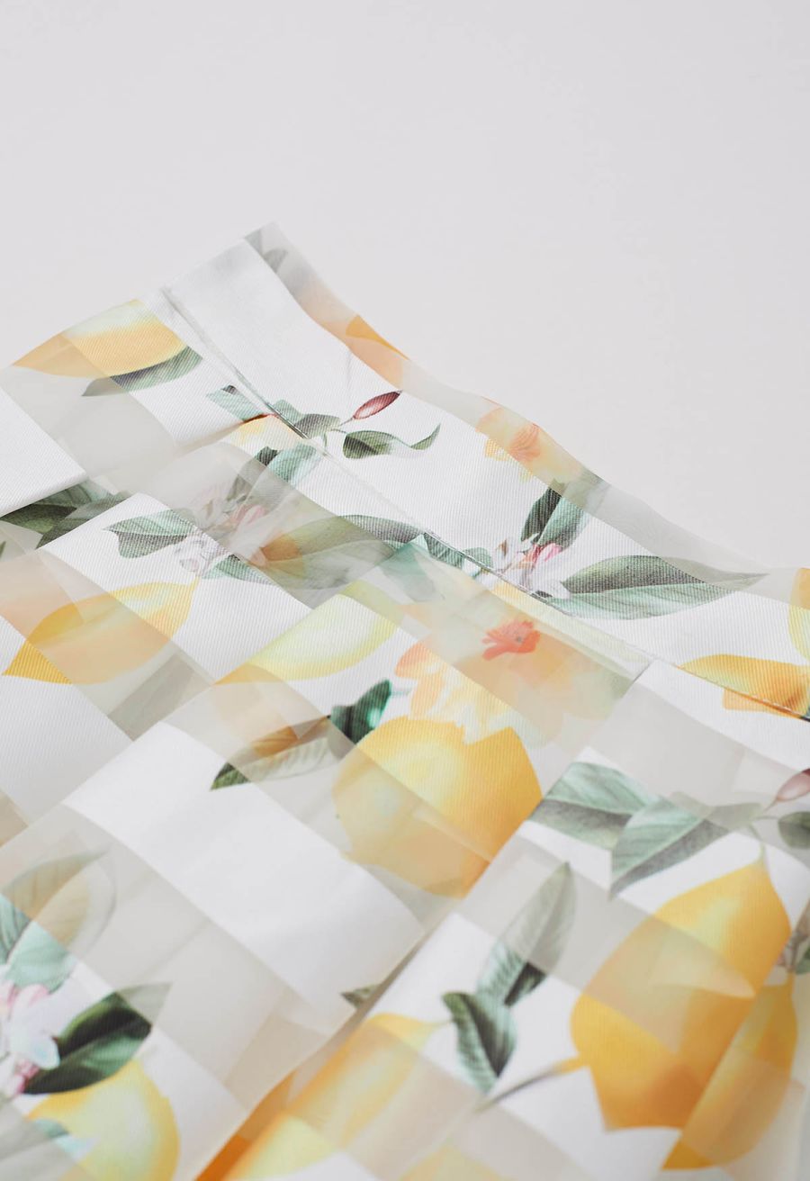Lemon Printed Stripe Jacquard Organza Midi Skirt