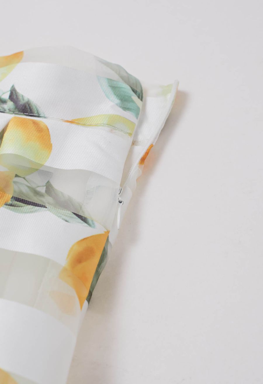 Lemon Printed Stripe Jacquard Organza Midi Skirt