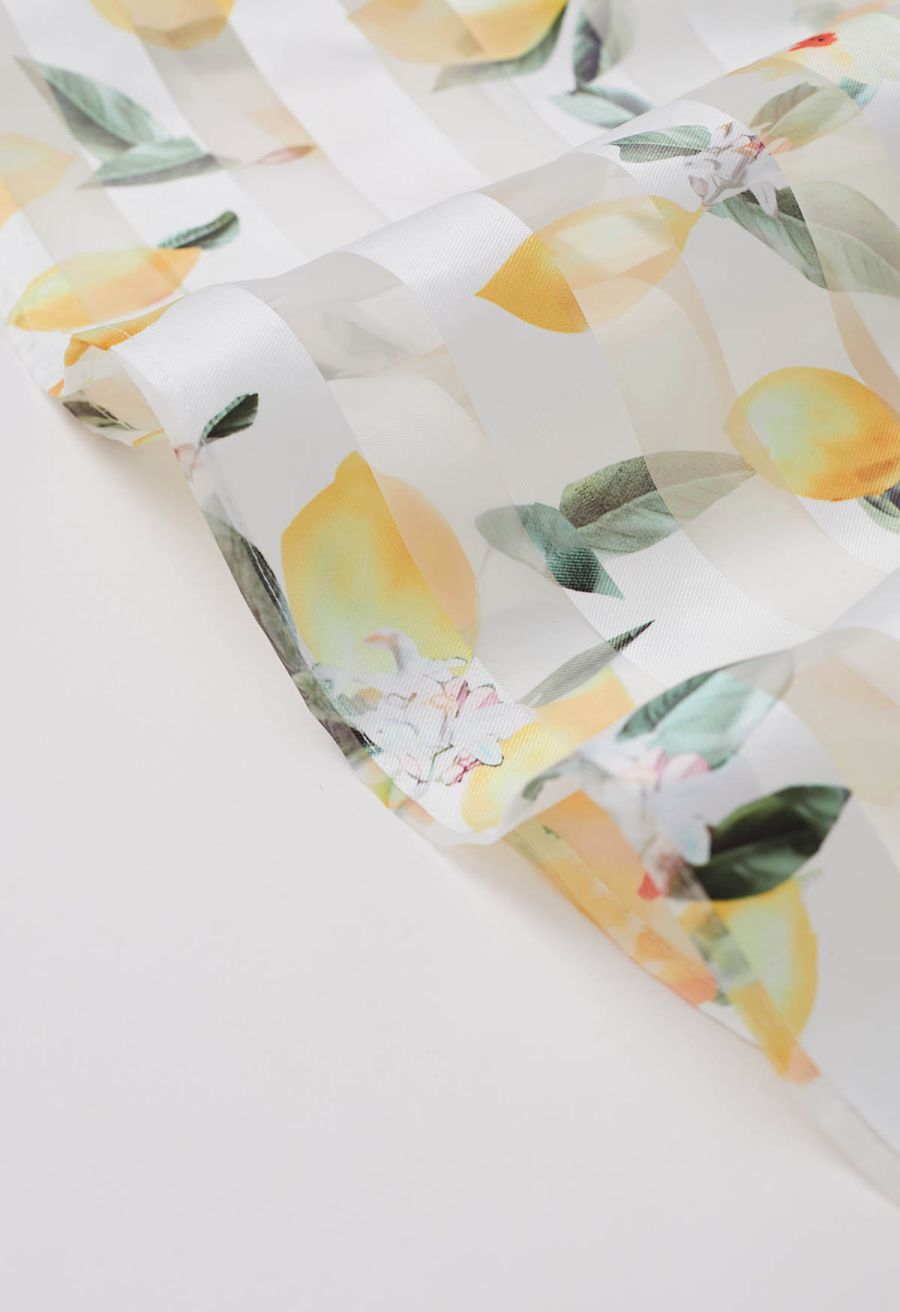 Lemon Printed Stripe Jacquard Organza Midi Skirt