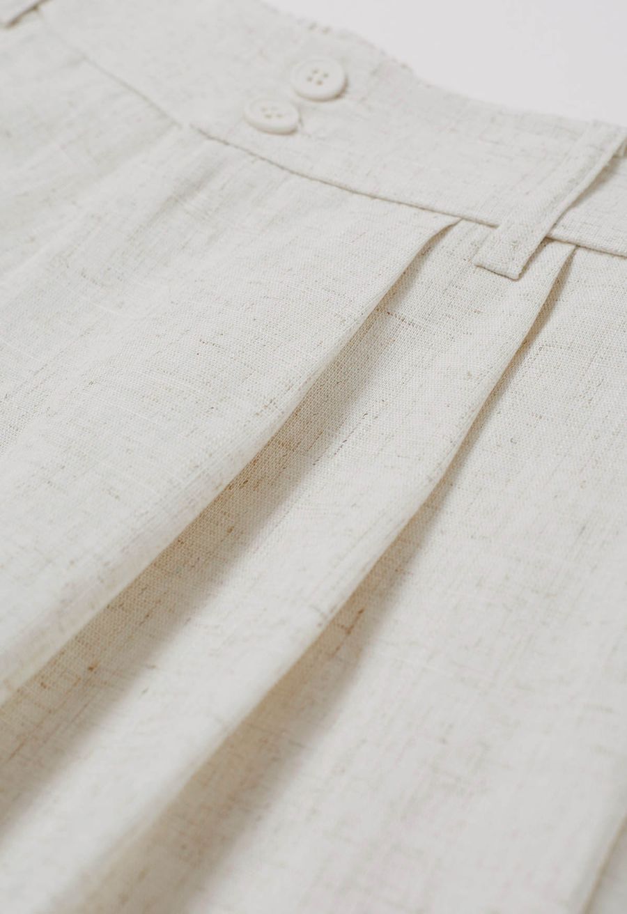 Side Pocket Half Waistband Shorts in Linen