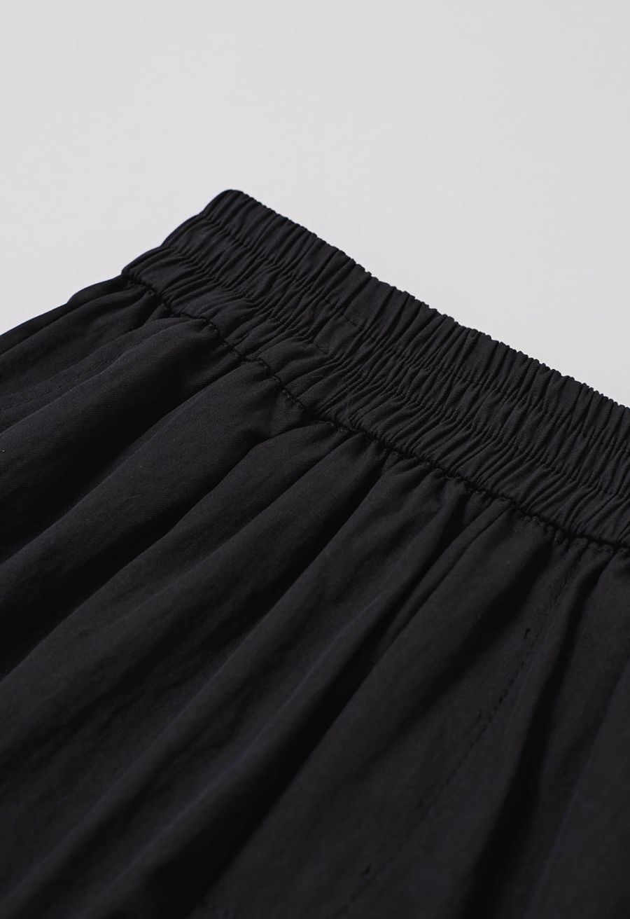 Ladder-Lace Hem Elasticated Waistband Shorts in Black
