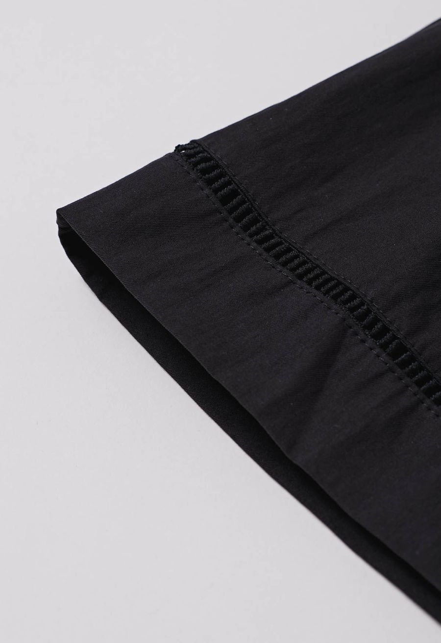 Ladder-Lace Hem Elasticated Waistband Shorts in Black