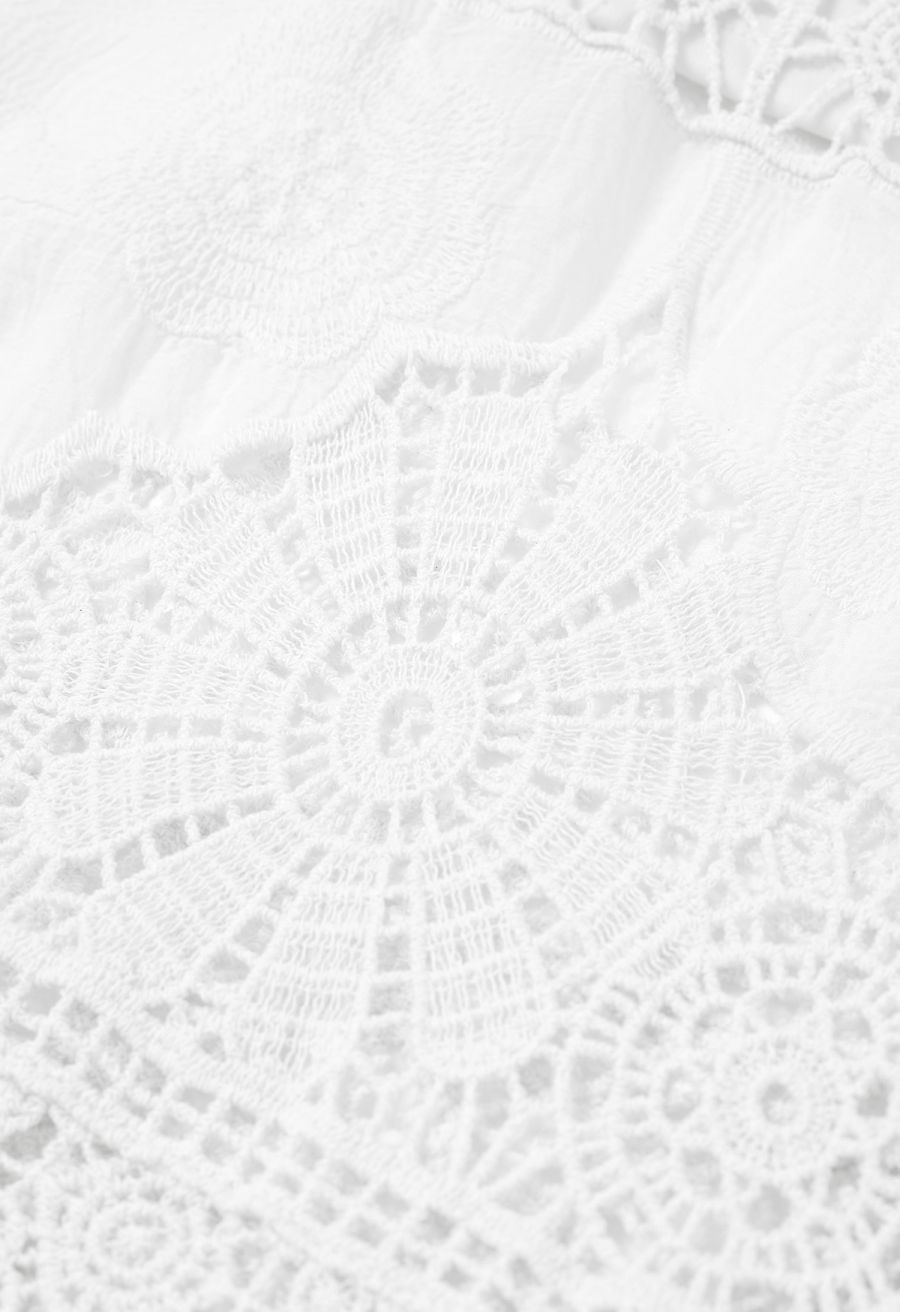 Artistry Floral Embroidered Crochet Maxi Skirt in White