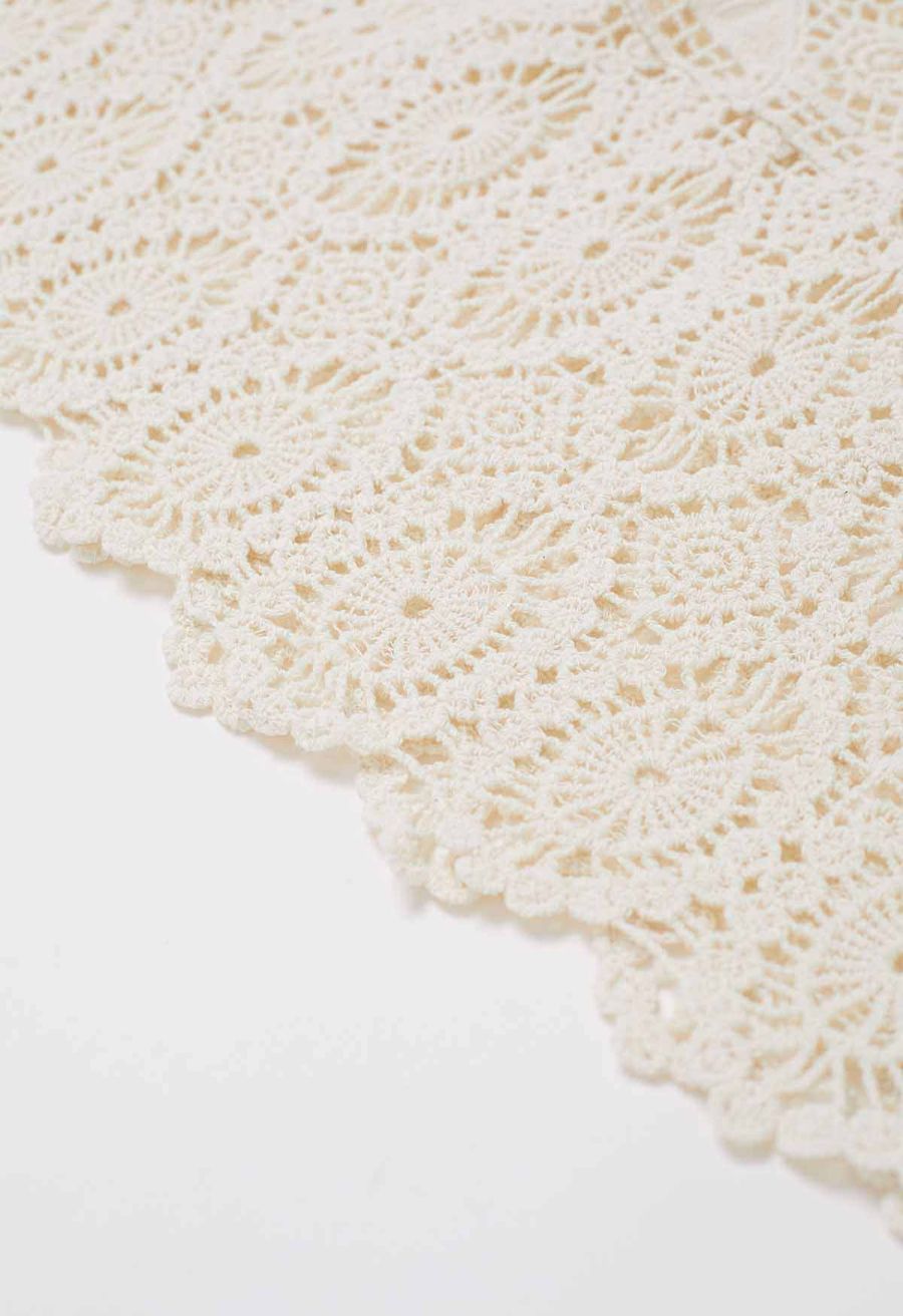 Artistry Floral Embroidered Crochet Maxi Skirt in Sand