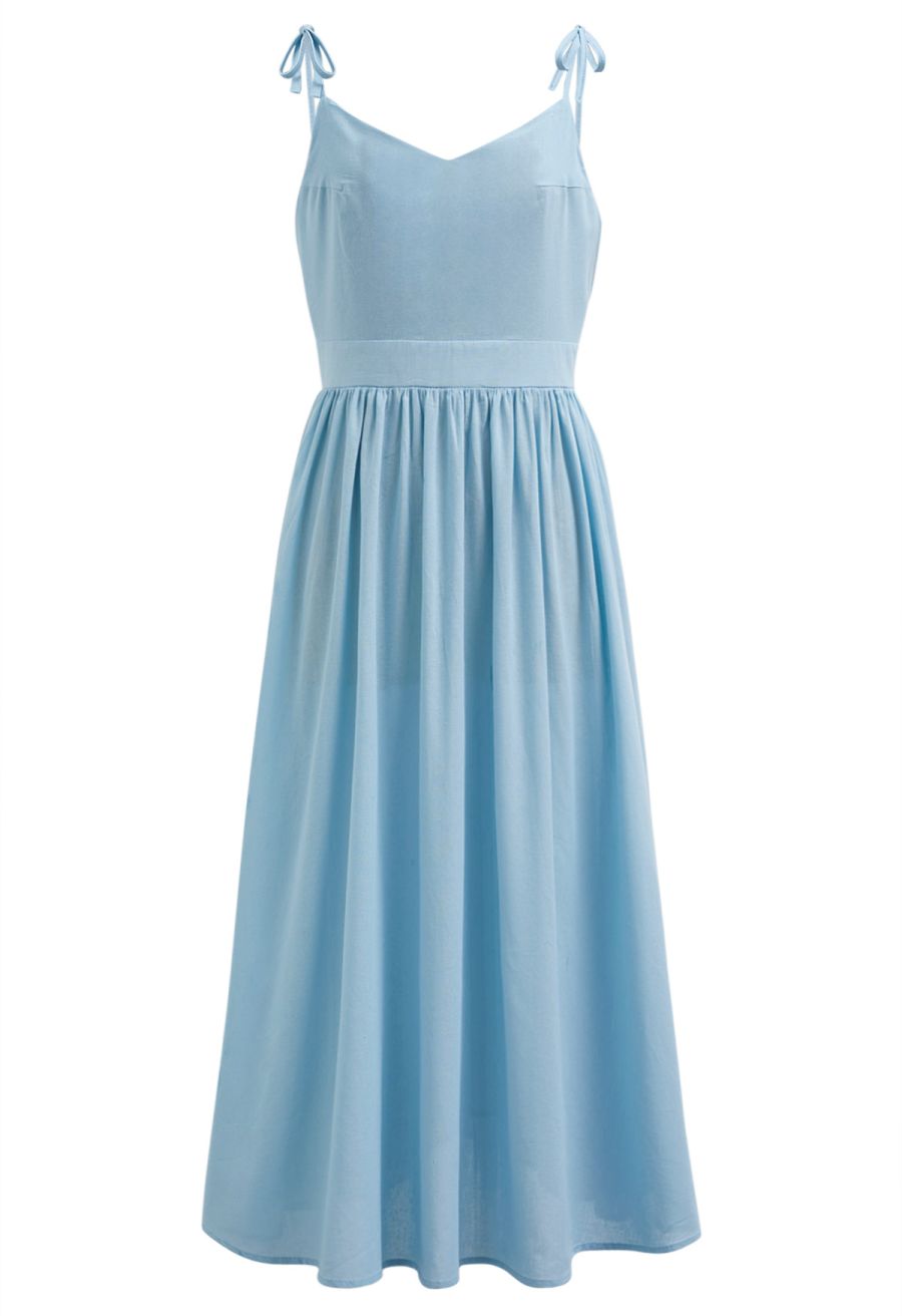 Solid Color Open Back Cotton Cami Dress in Light Blue