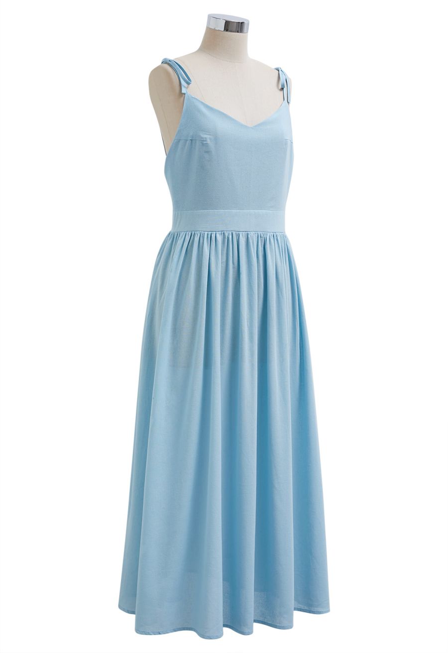 Solid Color Open Back Cotton Cami Dress in Light Blue