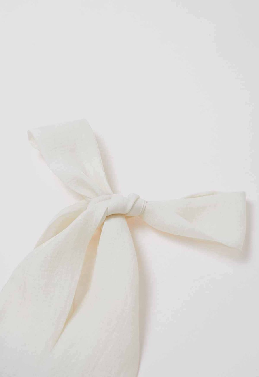 Organza Bow Accent One-Shoulder Slanted Top in Black