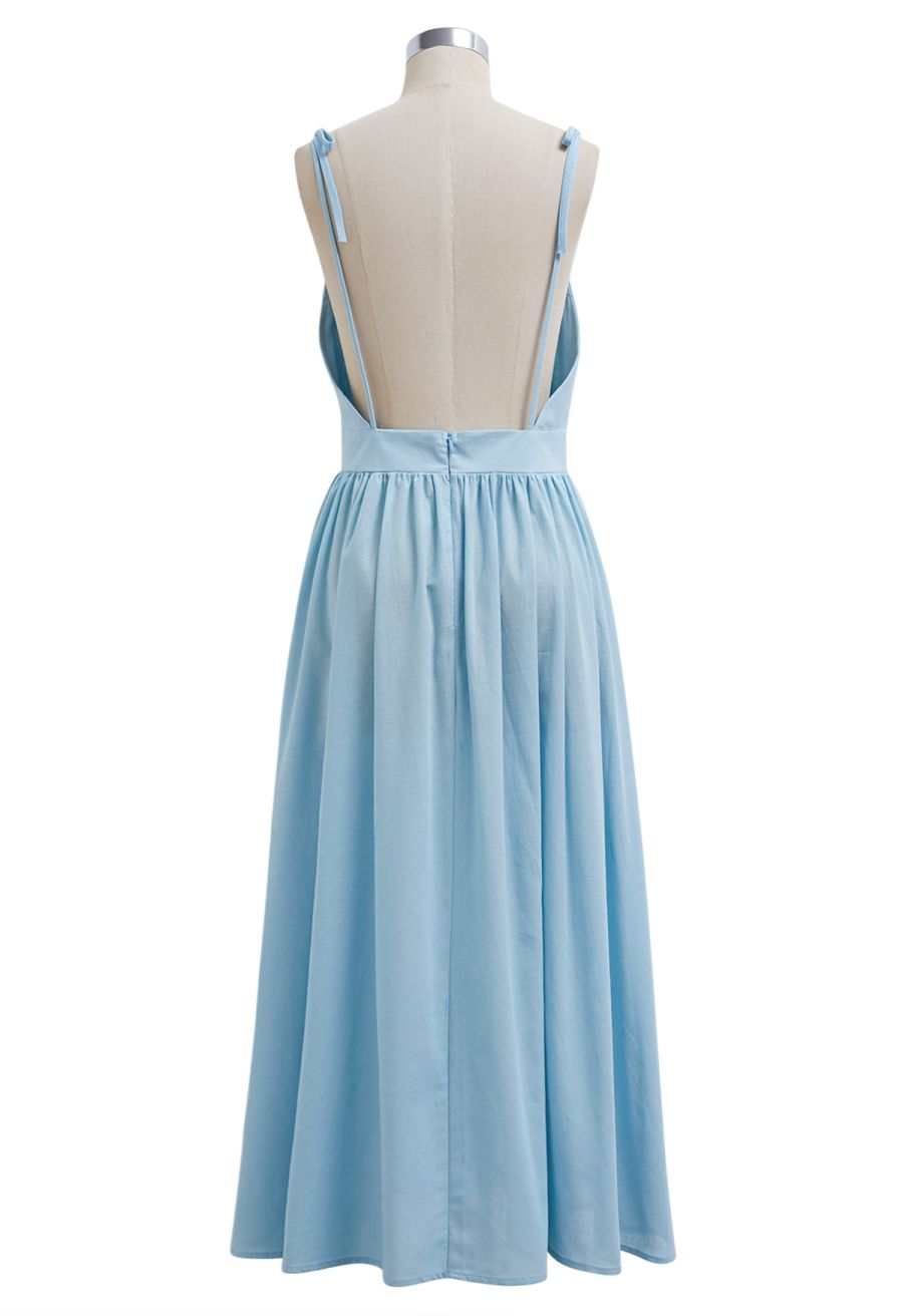 Solid Color Open Back Cotton Cami Dress in Light Blue