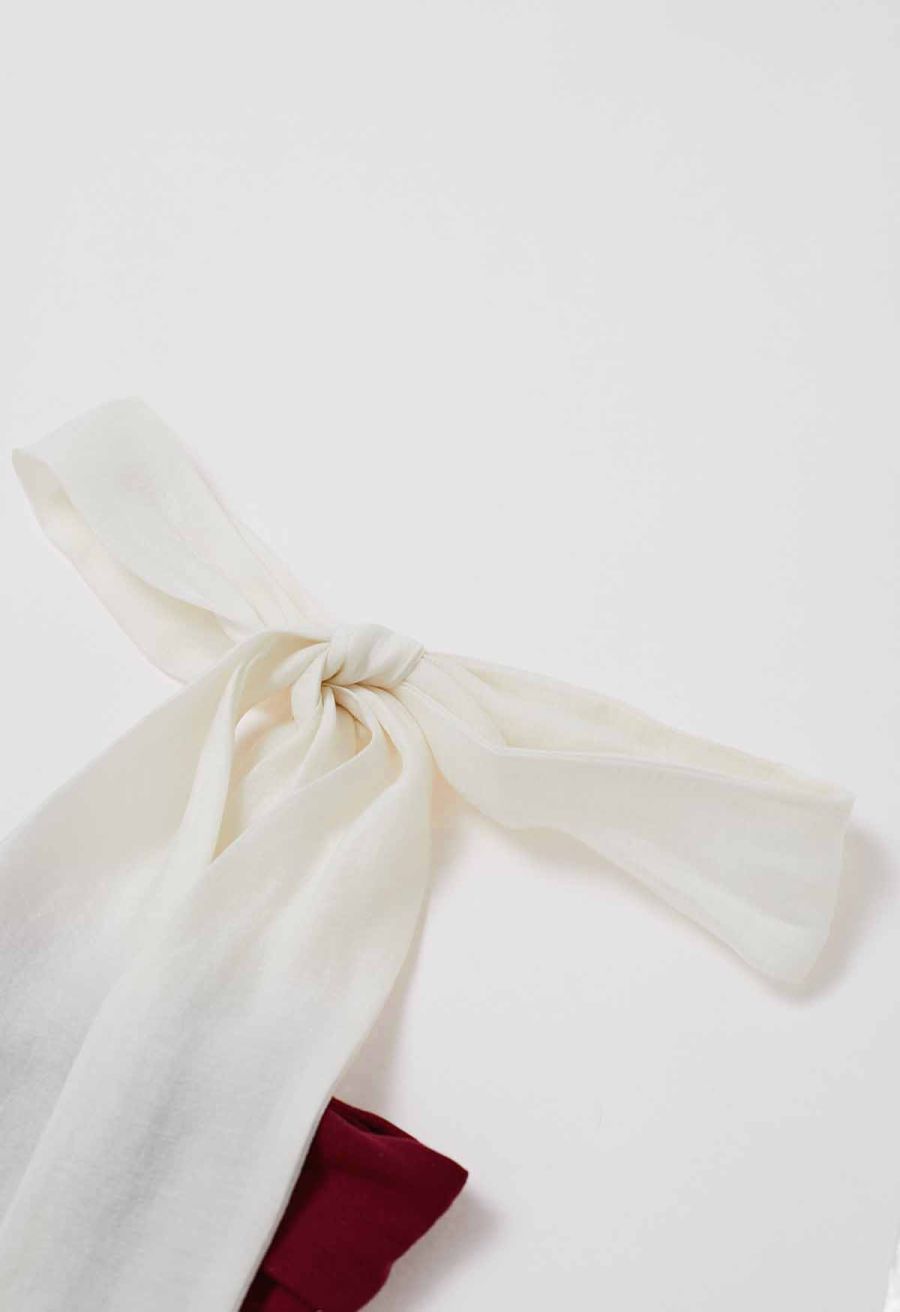 Organza Bow Accent One-Shoulder Slanted Top in Red