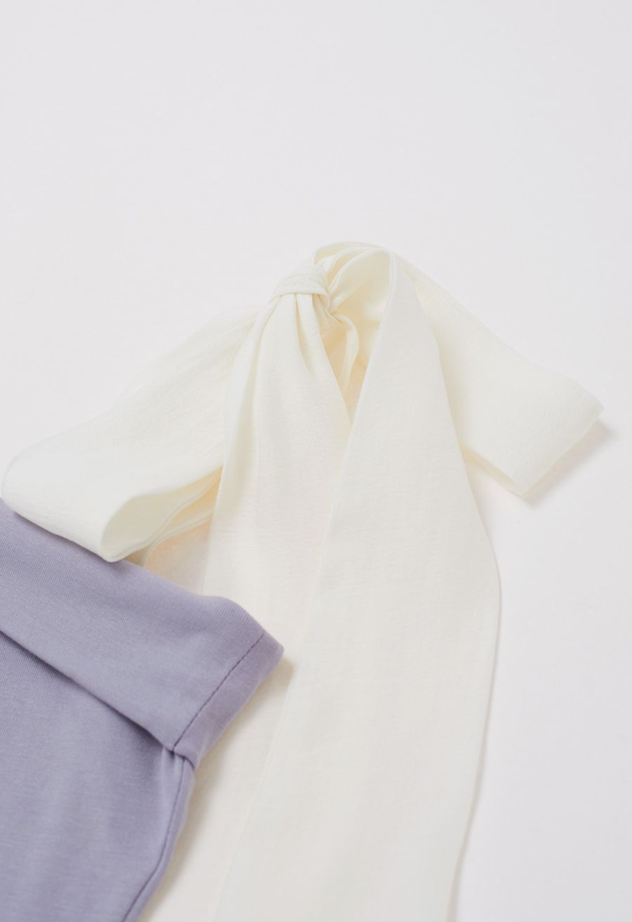 Organza Bow Accent One-Shoulder Slanted Top in Lilac