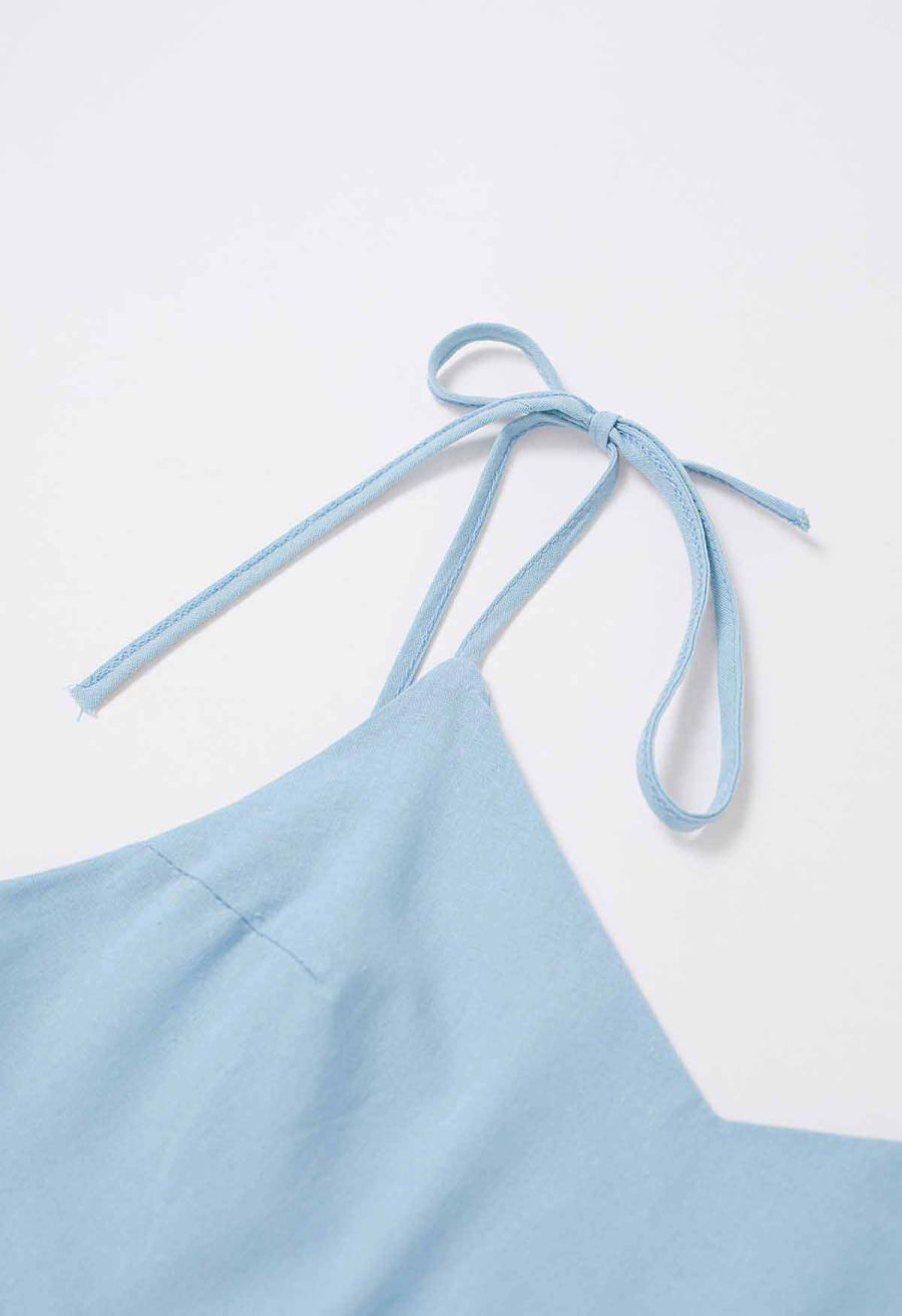 Solid Color Open Back Cotton Cami Dress in Light Blue