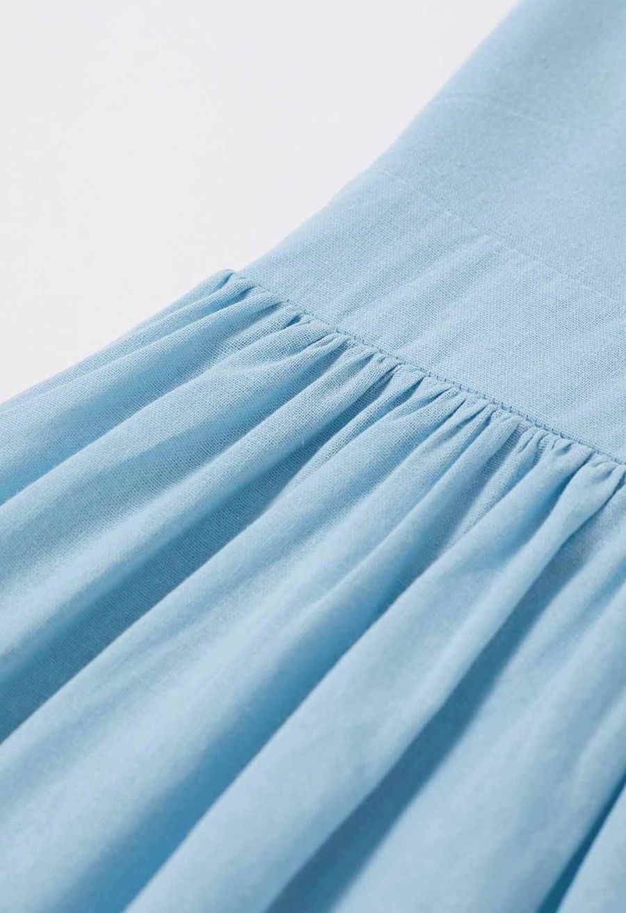 Solid Color Open Back Cotton Cami Dress in Light Blue