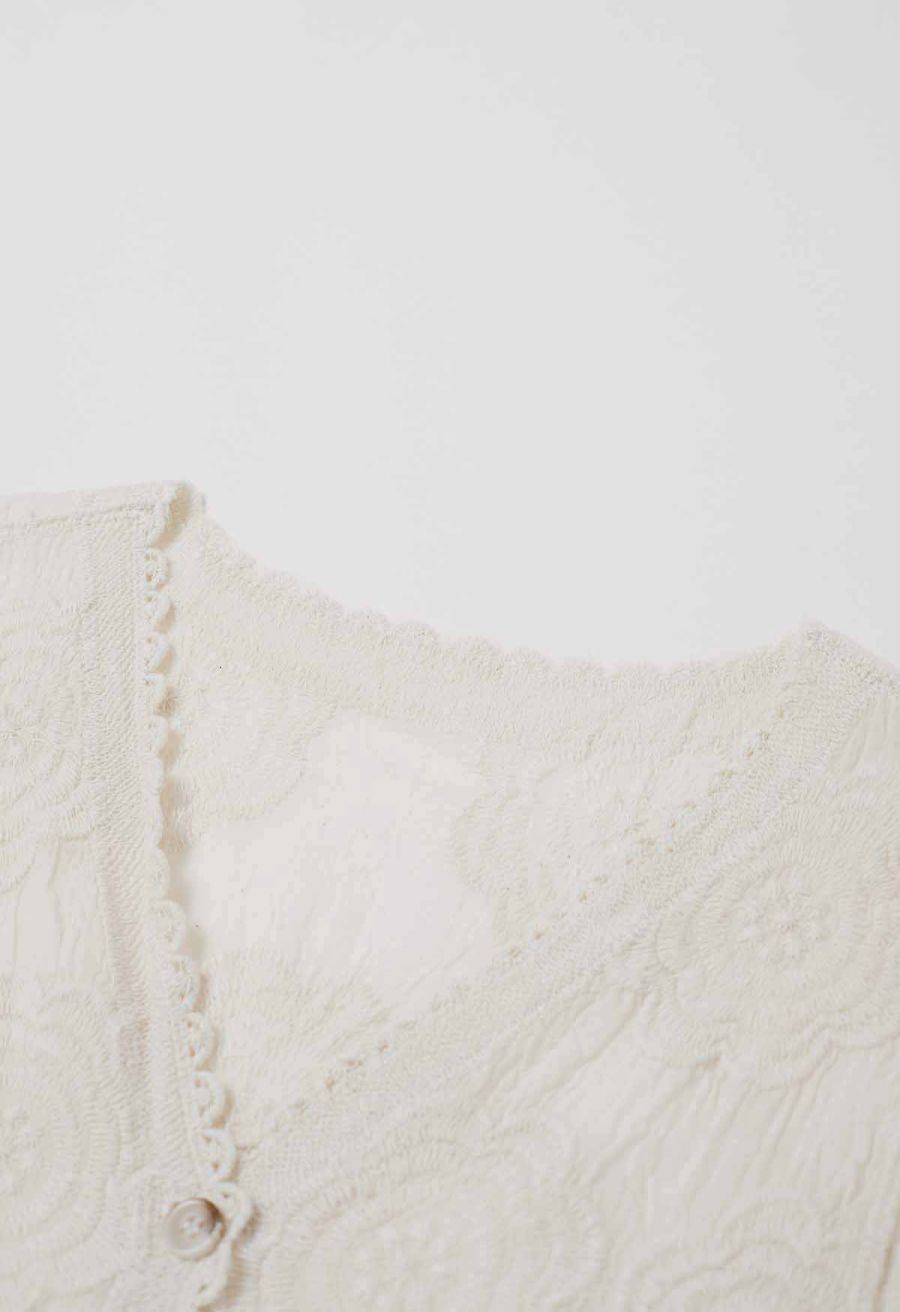 Artistry Floral Embroidered Crochet Vest in Sand