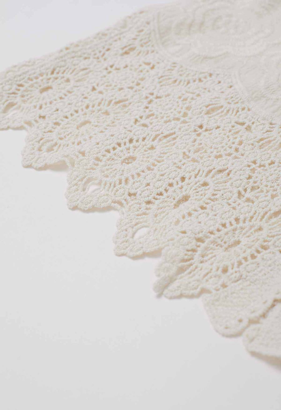 Artistry Floral Embroidered Crochet Vest in Sand