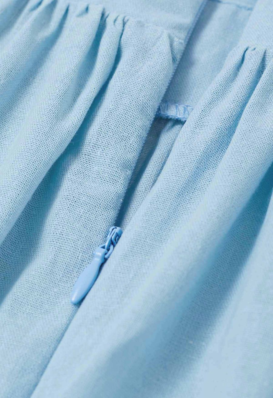 Solid Color Open Back Cotton Cami Dress in Light Blue