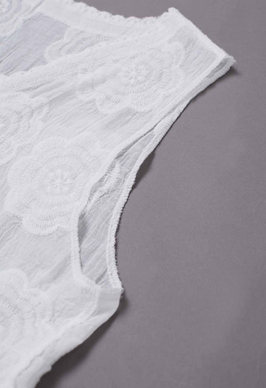 Artistry Floral Embroidered Crochet Vest in White
