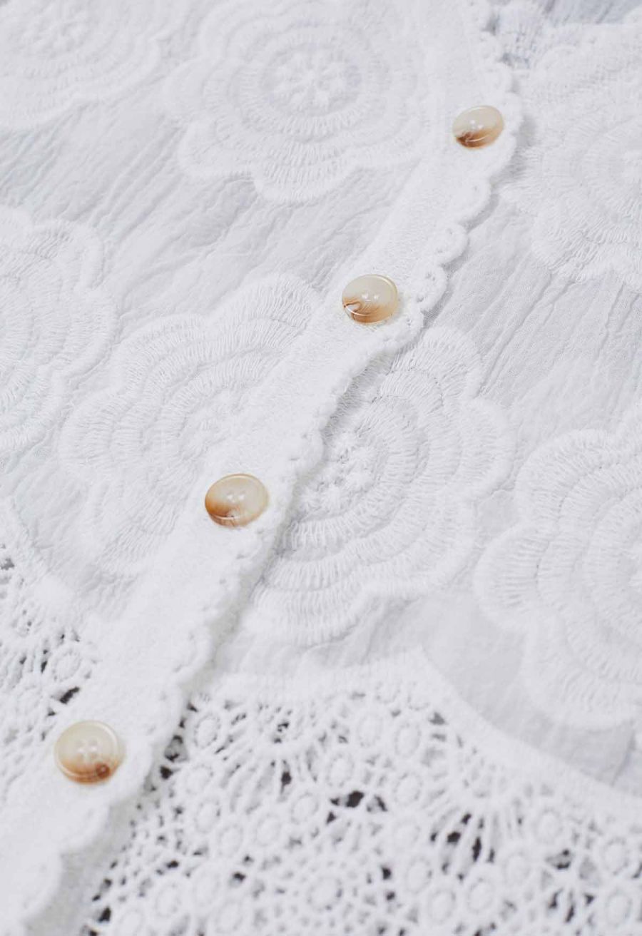 Artistry Floral Embroidered Crochet Vest in White
