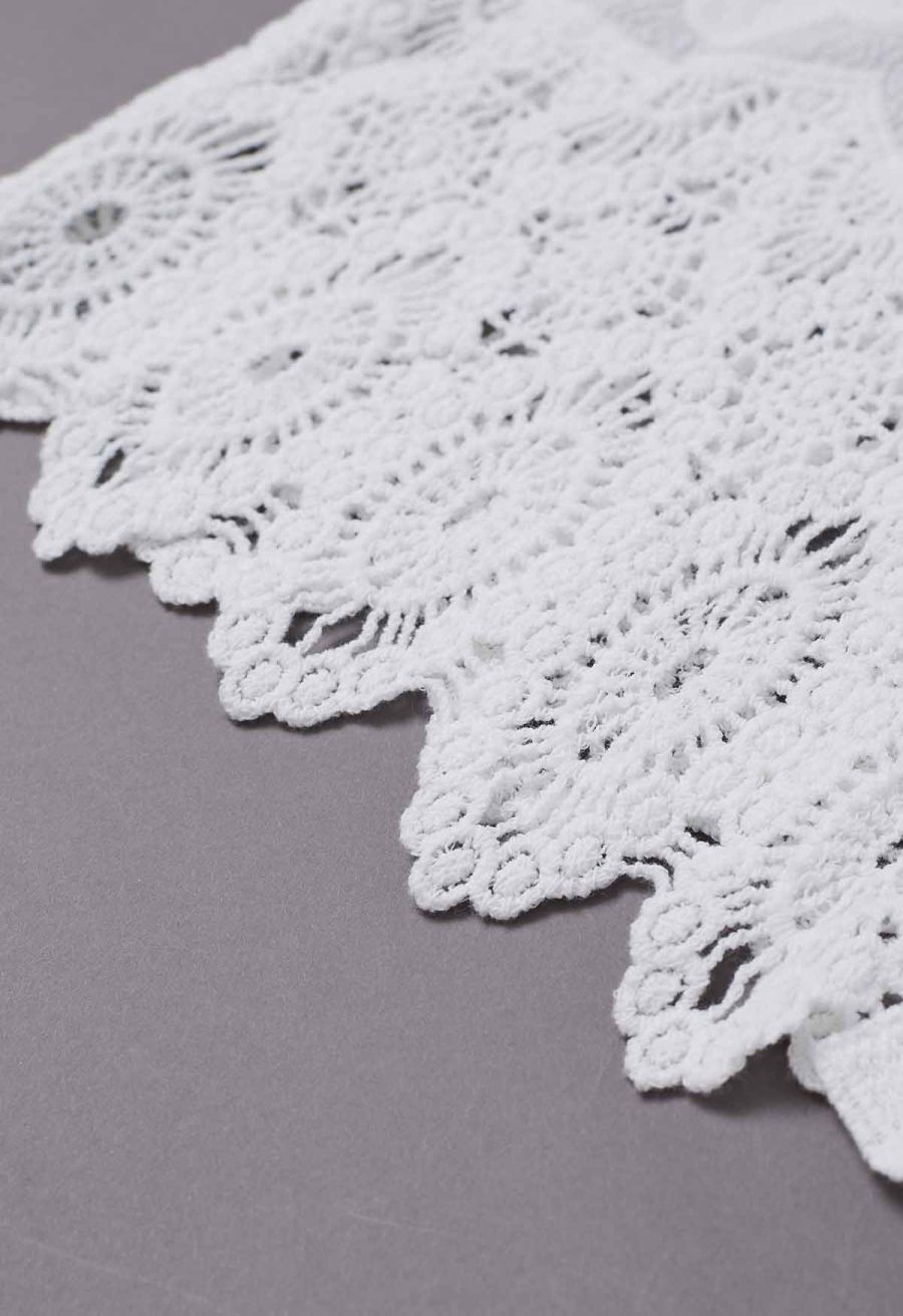 Artistry Floral Embroidered Crochet Vest in White