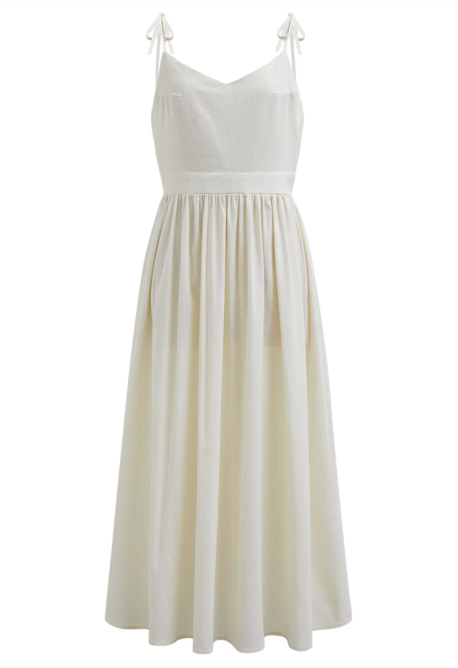 Solid Color Open Back Cotton Cami Dress in Cream