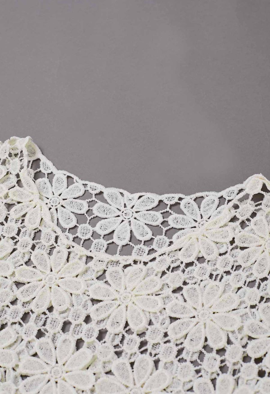 Floret Guipure Lace Long Sleeve Top in Cream