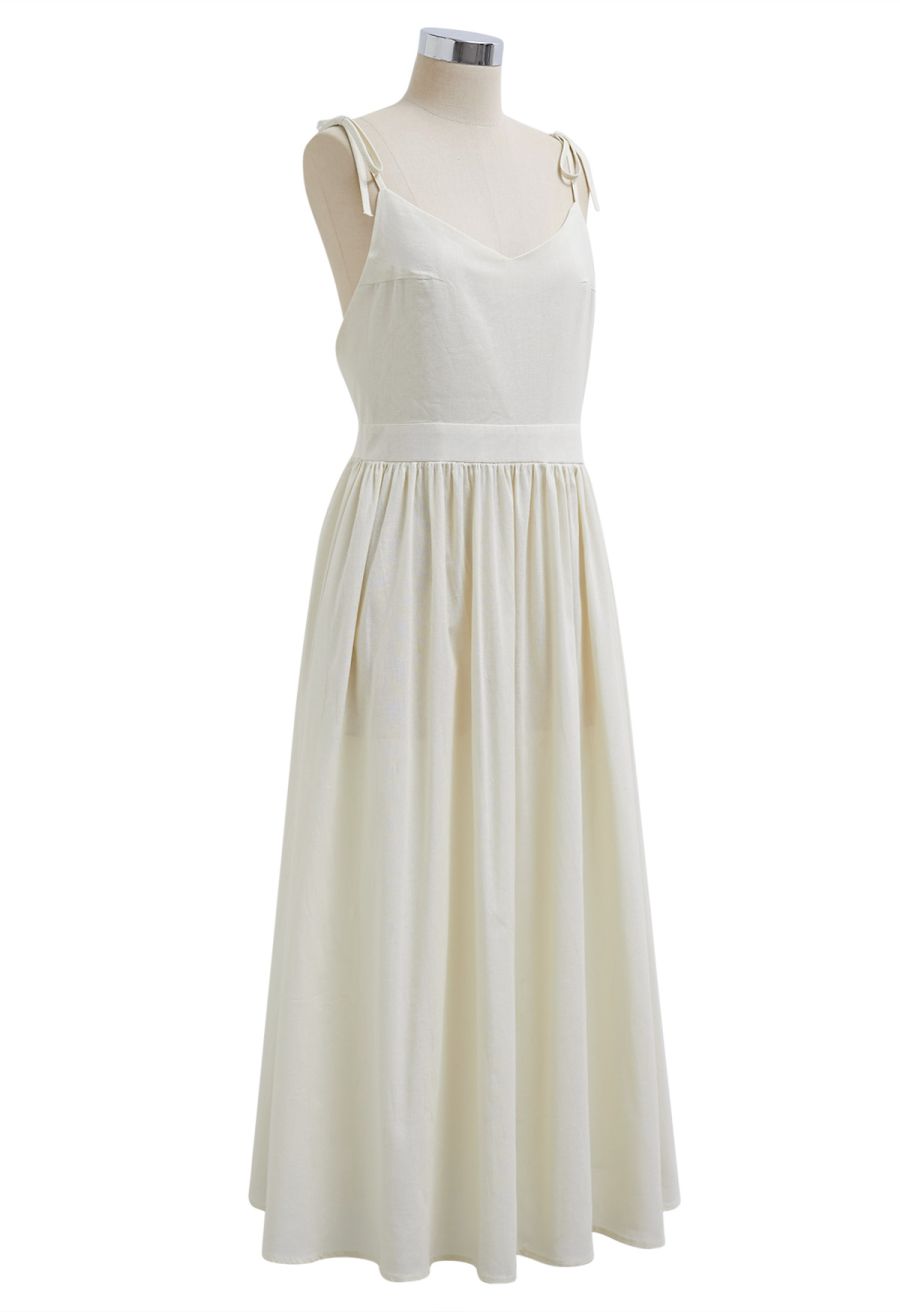Solid Color Open Back Cotton Cami Dress in Cream