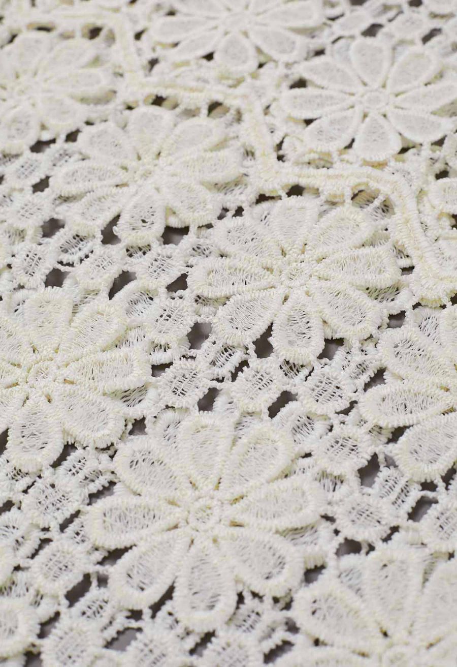 Floret Guipure Lace Long Sleeve Top in Cream