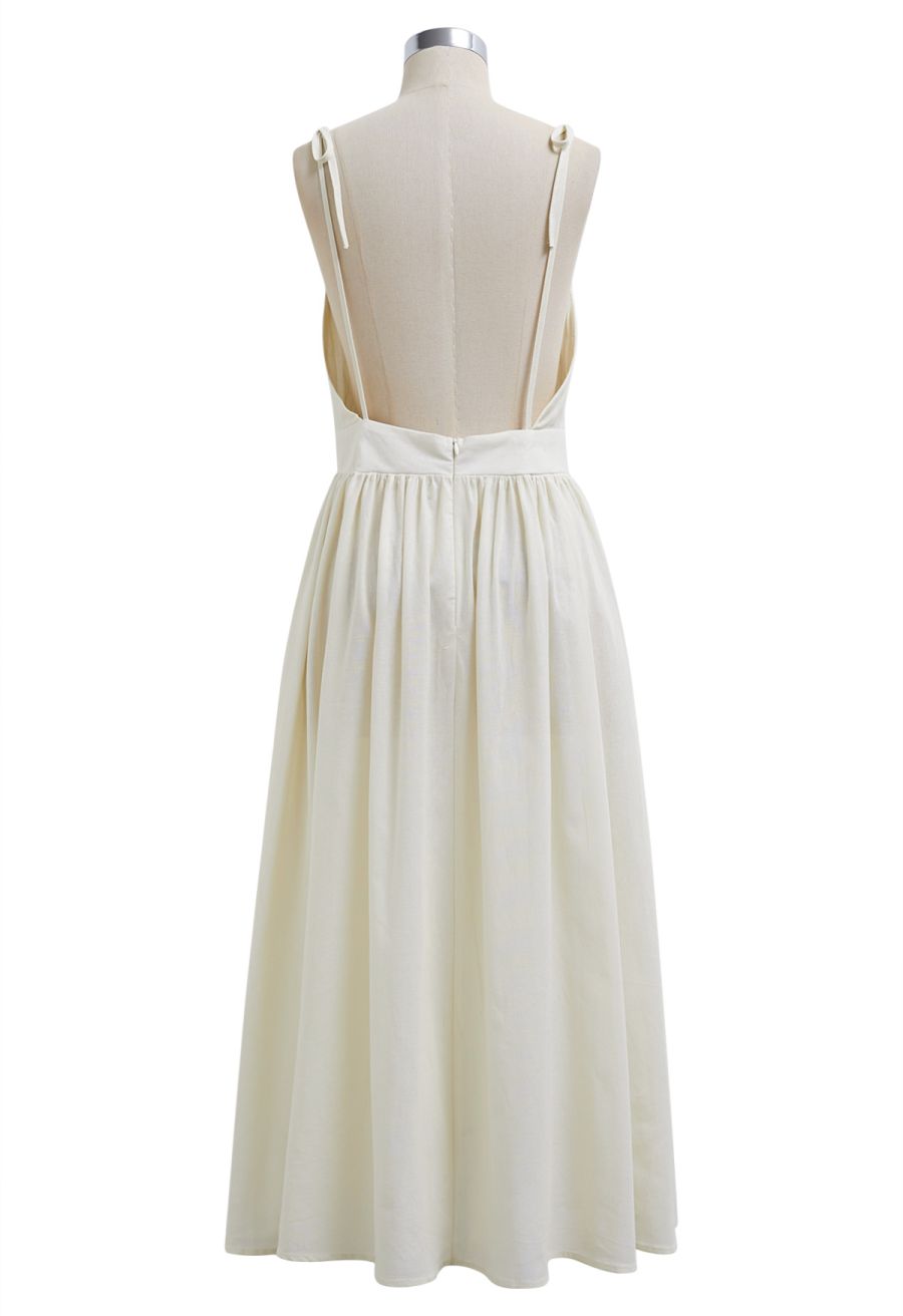 Solid Color Open Back Cotton Cami Dress in Cream