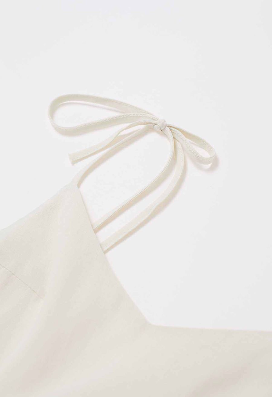 Solid Color Open Back Cotton Cami Dress in Cream