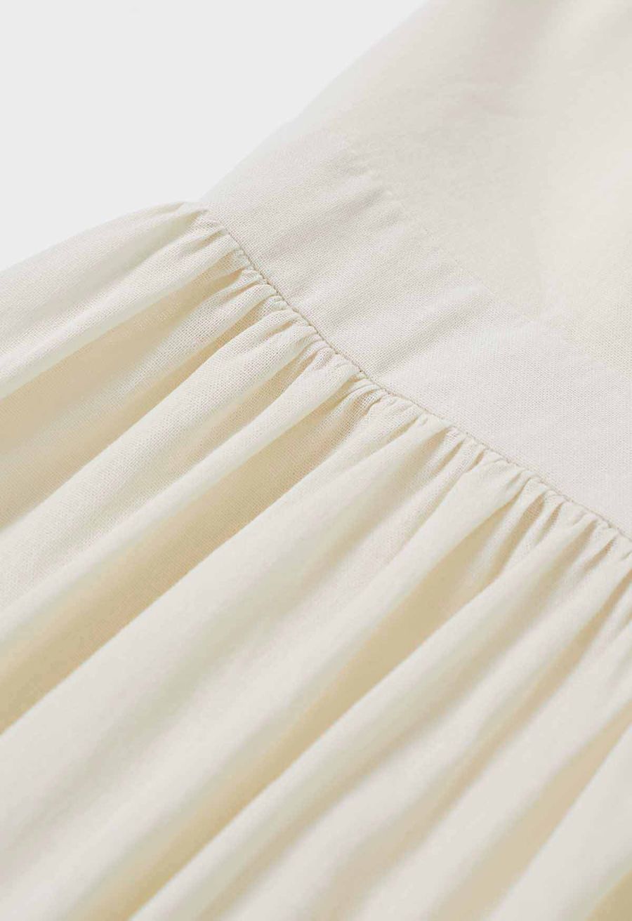 Solid Color Open Back Cotton Cami Dress in Cream