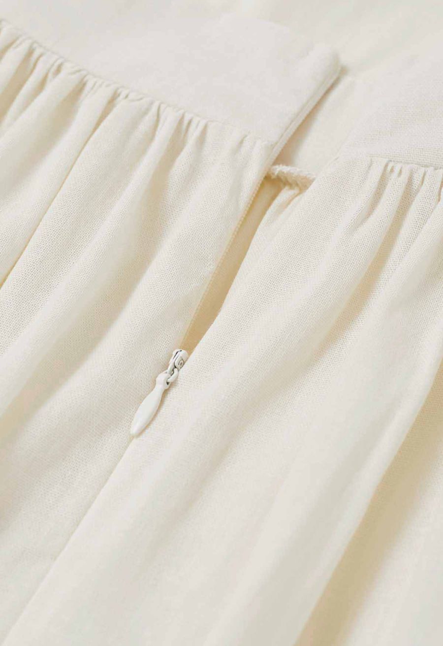 Solid Color Open Back Cotton Cami Dress in Cream