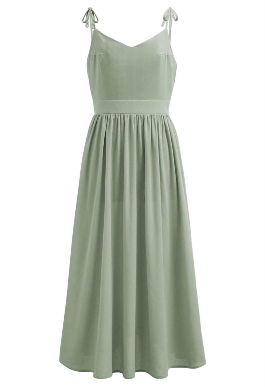 Solid Color Open Back Cotton Cami Dress in Pea Green