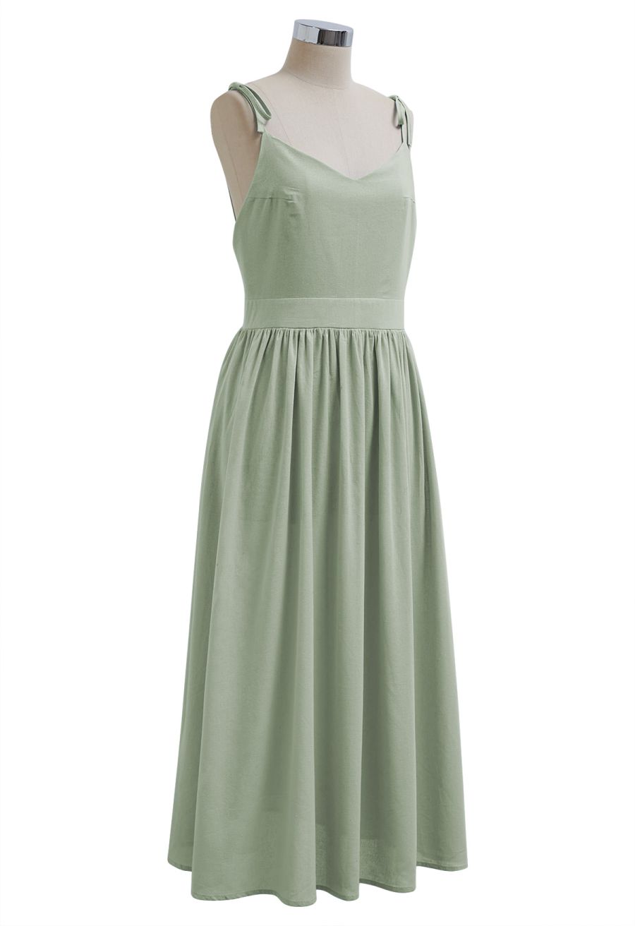 Solid Color Open Back Cotton Cami Dress in Pea Green
