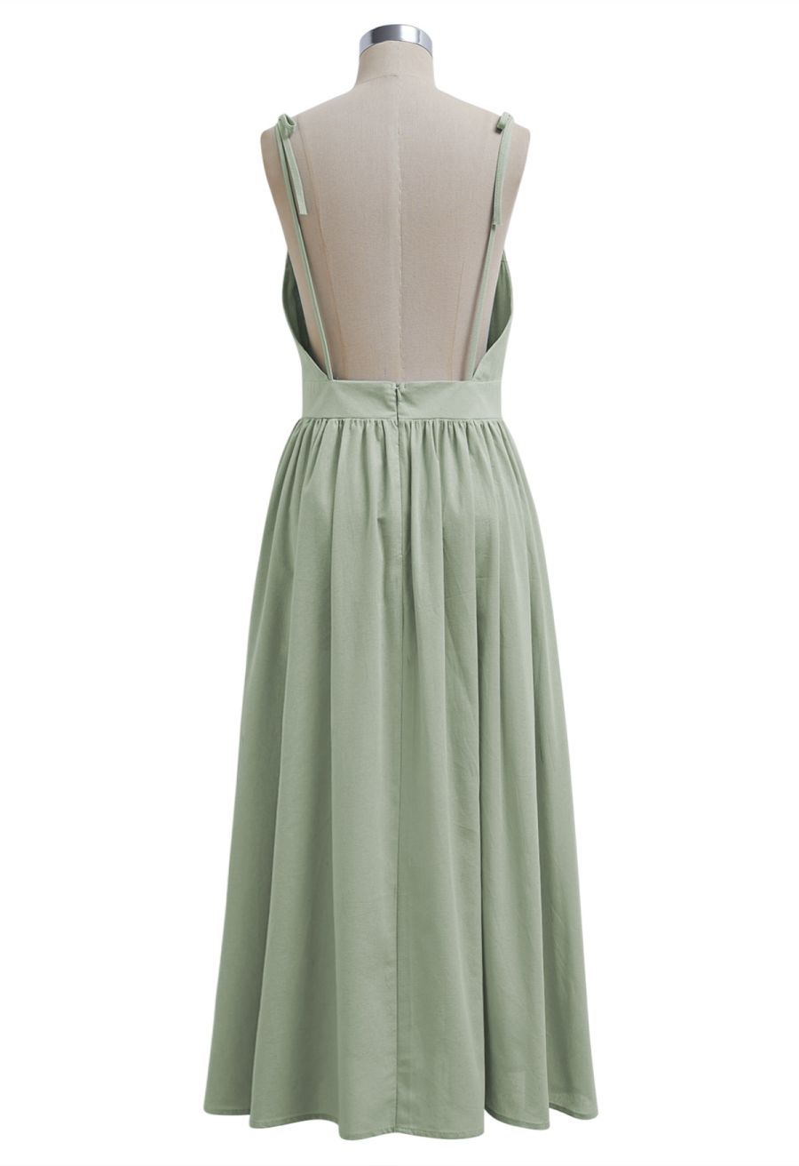 Solid Color Open Back Cotton Cami Dress in Pea Green