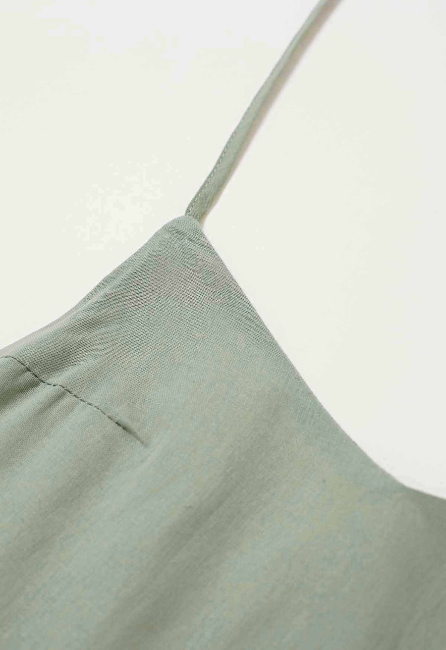 Solid Color Open Back Cotton Cami Dress in Pea Green