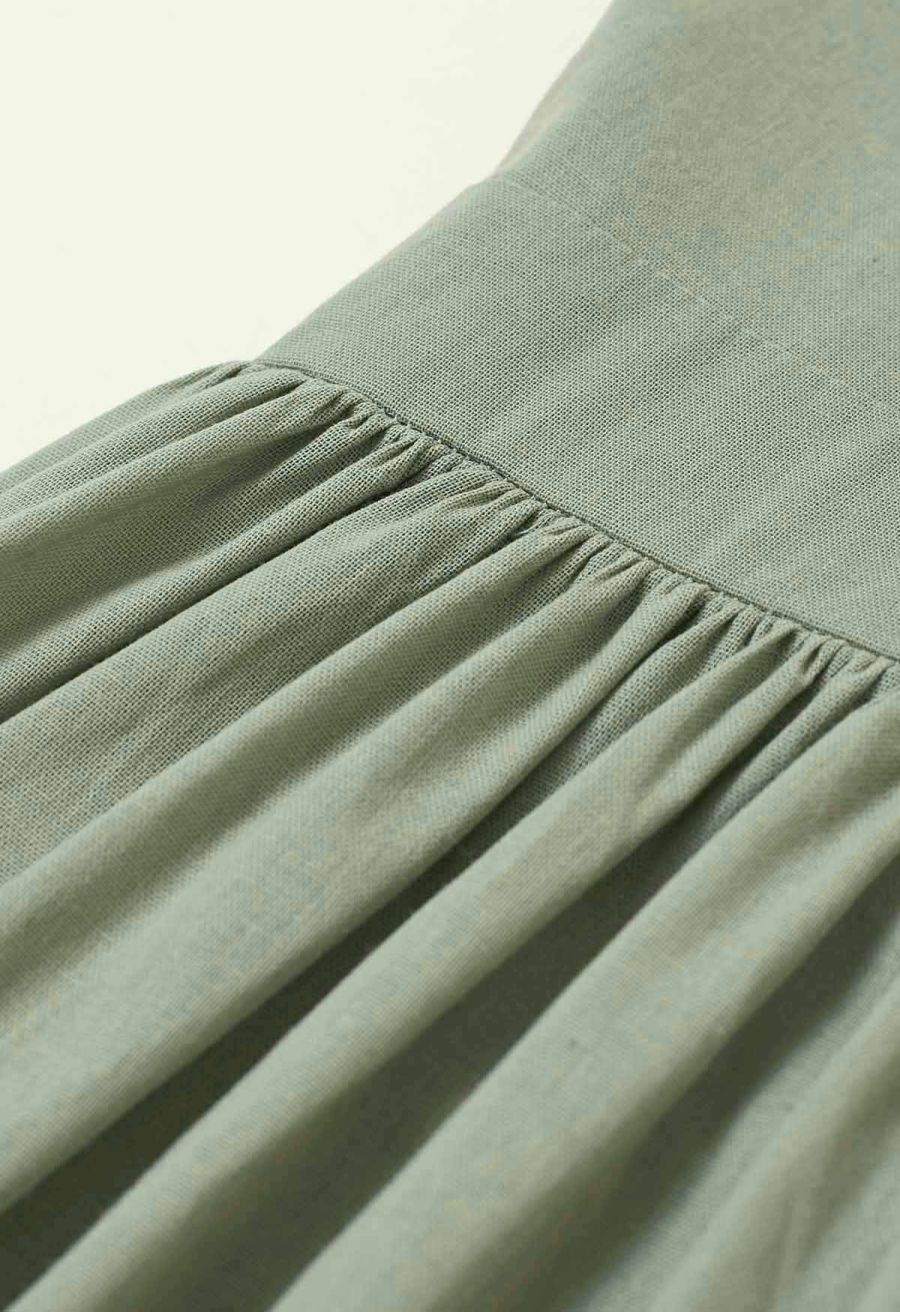 Solid Color Open Back Cotton Cami Dress in Pea Green
