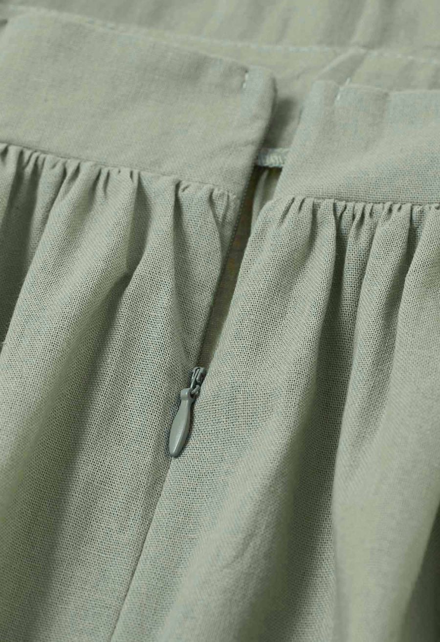 Solid Color Open Back Cotton Cami Dress in Pea Green