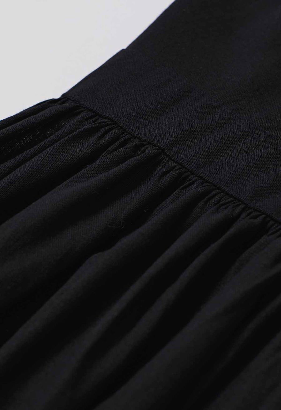 Solid Color Open Back Cotton Cami Dress in Black
