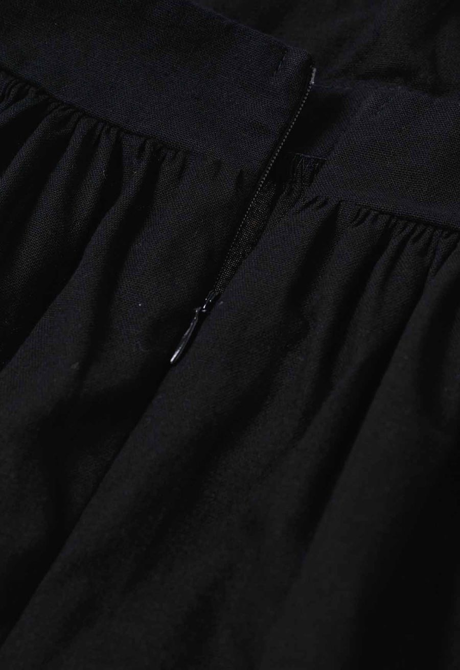 Solid Color Open Back Cotton Cami Dress in Black
