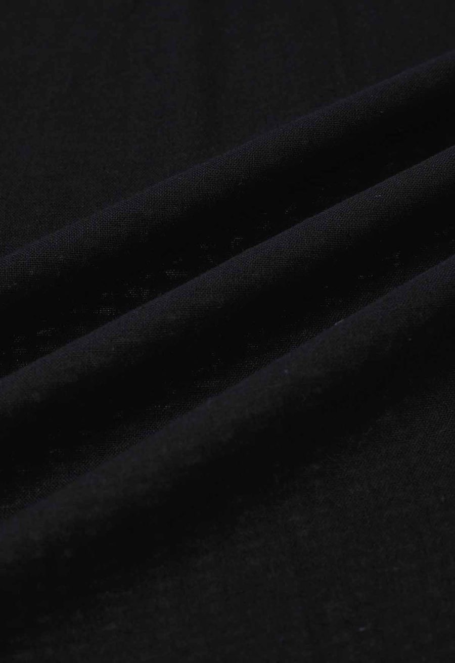 Solid Color Open Back Cotton Cami Dress in Black