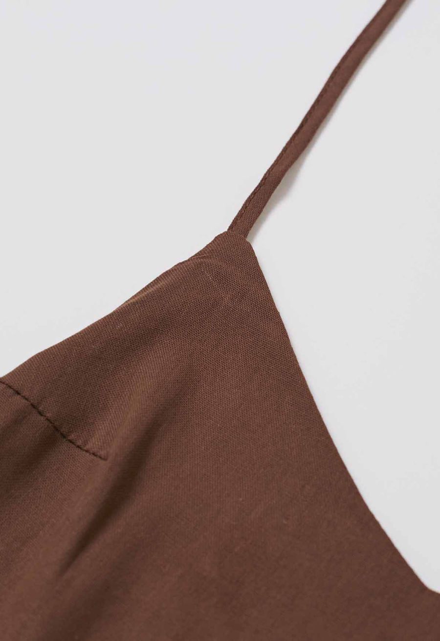 Solid Color Open Back Cotton Cami Dress in Brown
