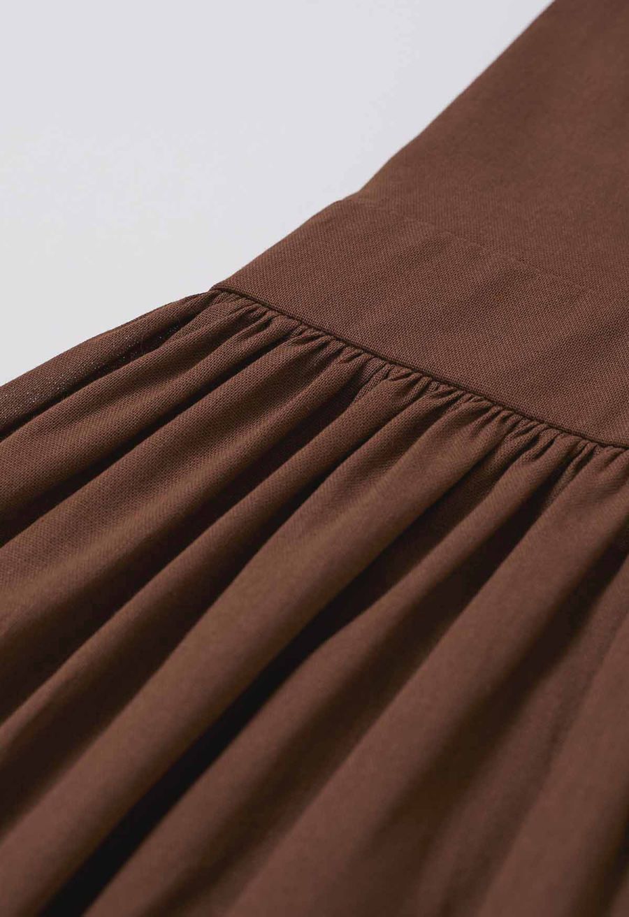 Solid Color Open Back Cotton Cami Dress in Brown
