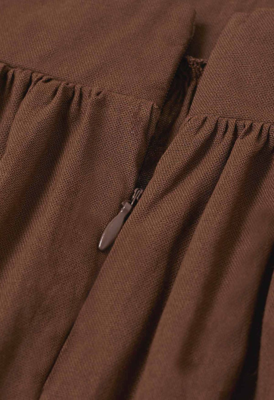 Solid Color Open Back Cotton Cami Dress in Brown