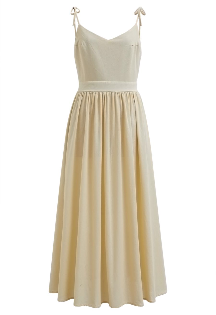 Solid Color Open Back Cotton Cami Dress in Light Yellow