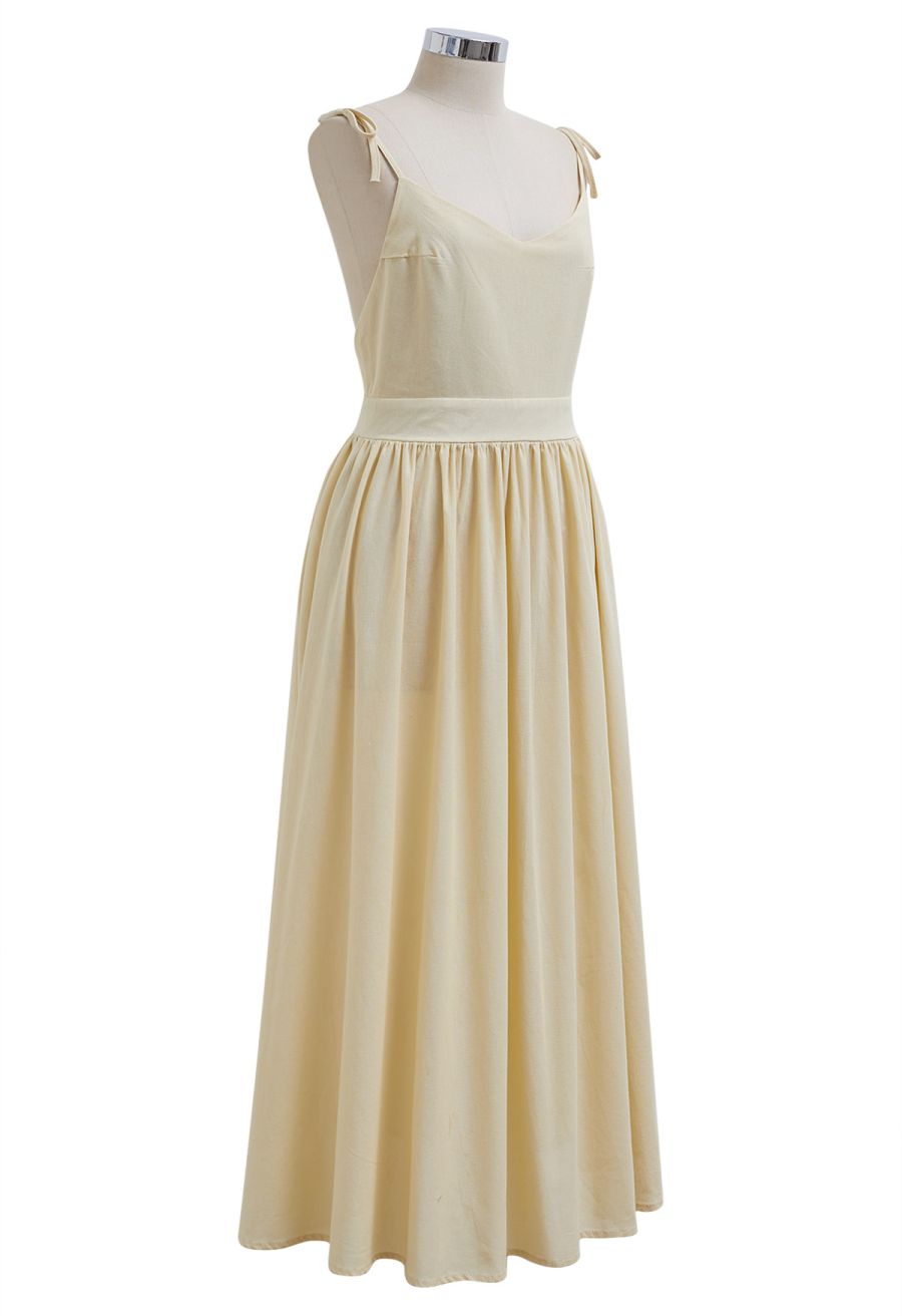 Solid Color Open Back Cotton Cami Dress in Light Yellow