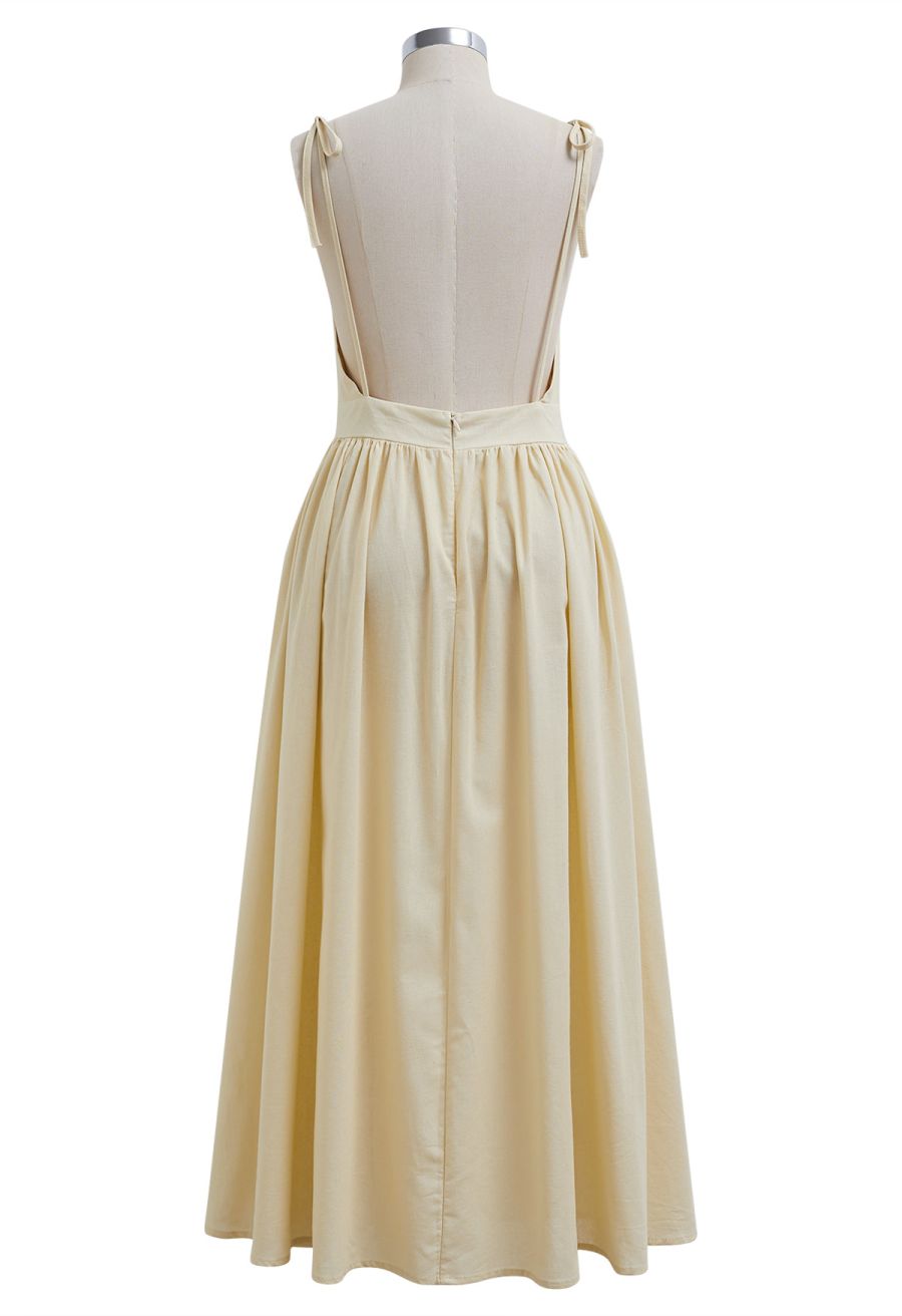 Solid Color Open Back Cotton Cami Dress in Light Yellow
