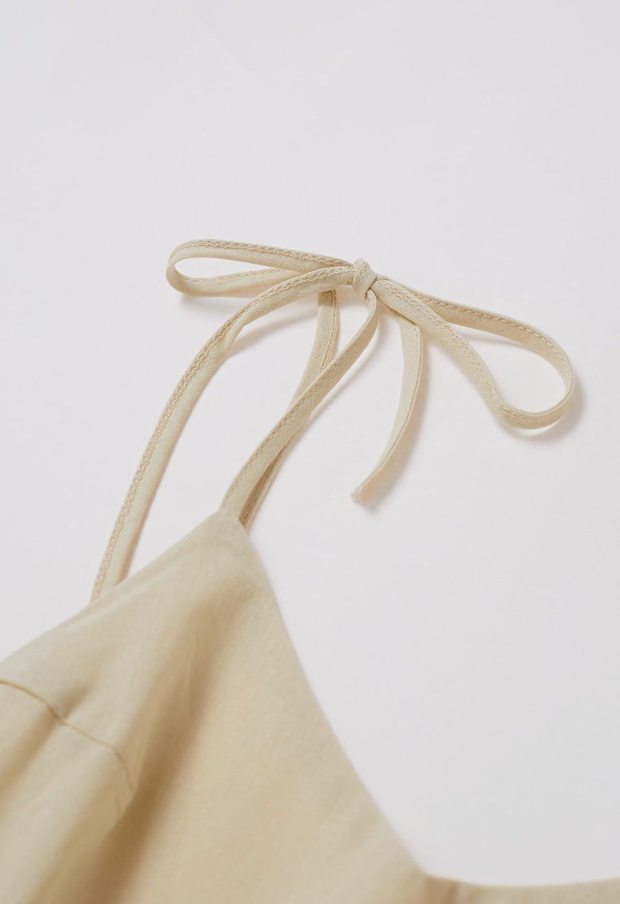 Solid Color Open Back Cotton Cami Dress in Light Yellow