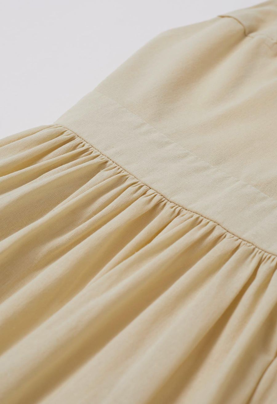 Solid Color Open Back Cotton Cami Dress in Light Yellow