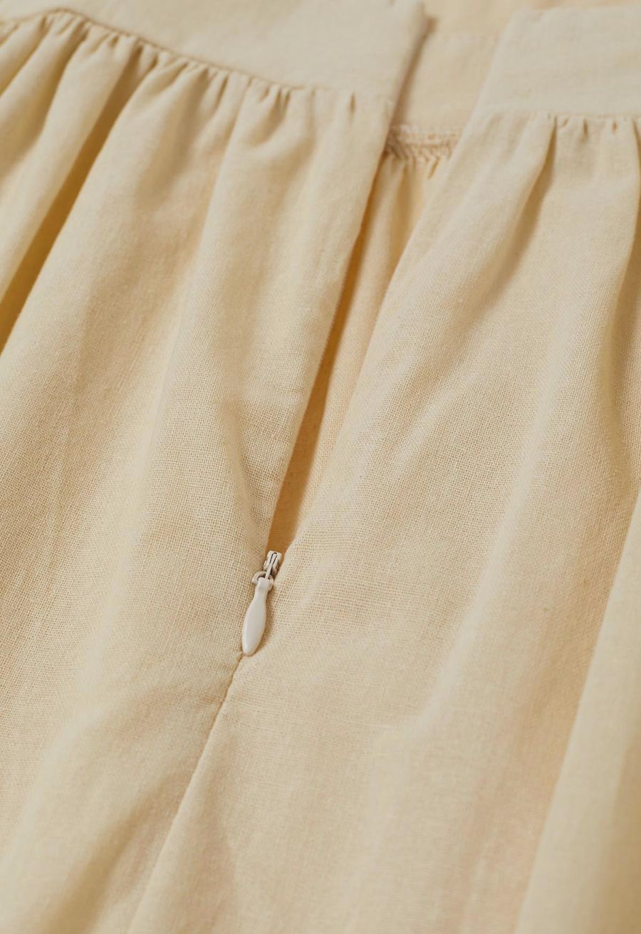 Solid Color Open Back Cotton Cami Dress in Light Yellow