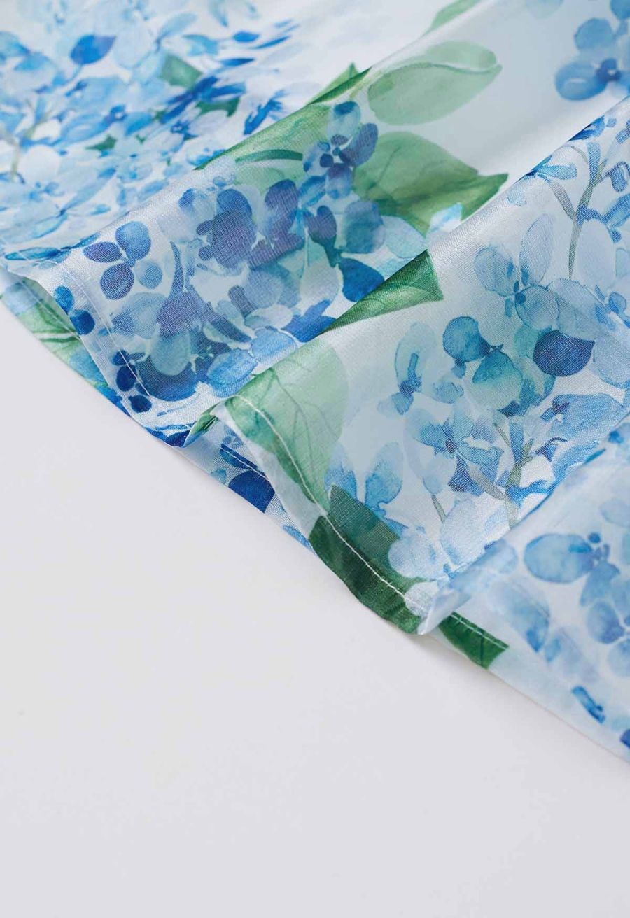 Shimmery Blue Wisteria Pleated Organza Midi Skirt